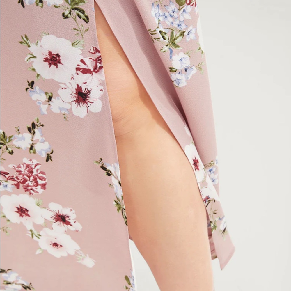 Floral Square Neck Ruffles Pocket Shirred Split Dress - Picture 7 of 8